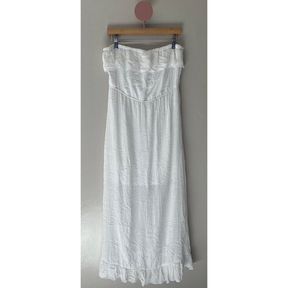 Dresses & Skirts - Womens Strapless White Ruffle Maxi Dress